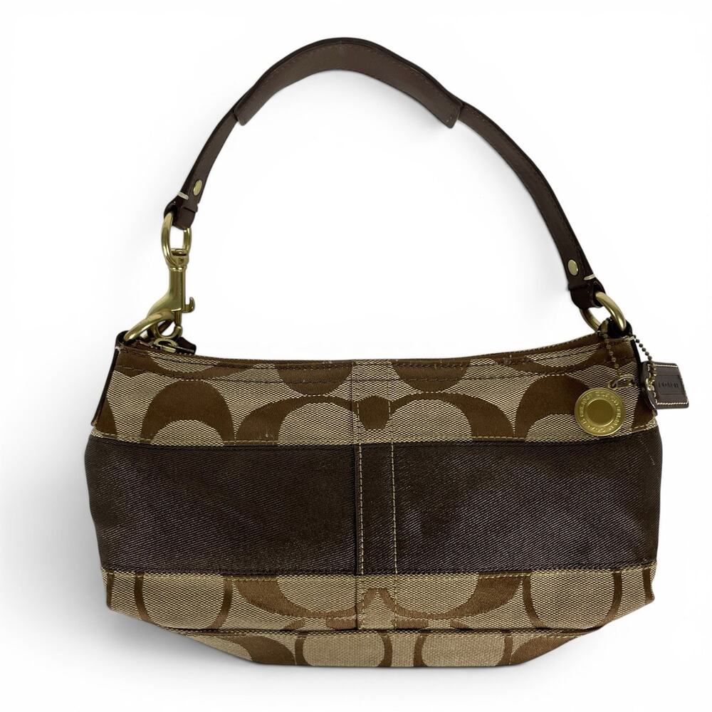 Vintage Coach Signature Sufflette Mini Hobo Purse Handbag Brown Canvas 11096